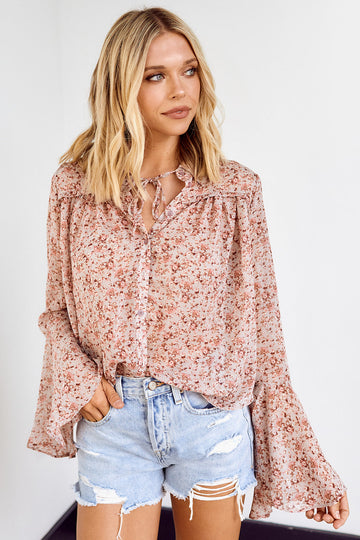 Devi Bell Sleeve Button Front Blouse