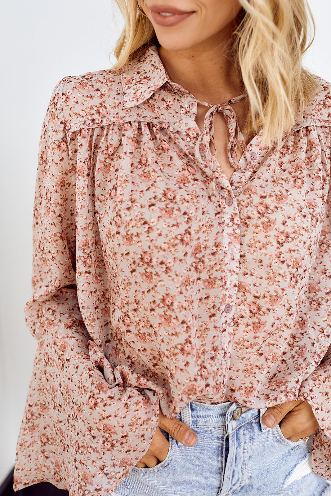 Devi Bell Sleeve Button Front Blouse