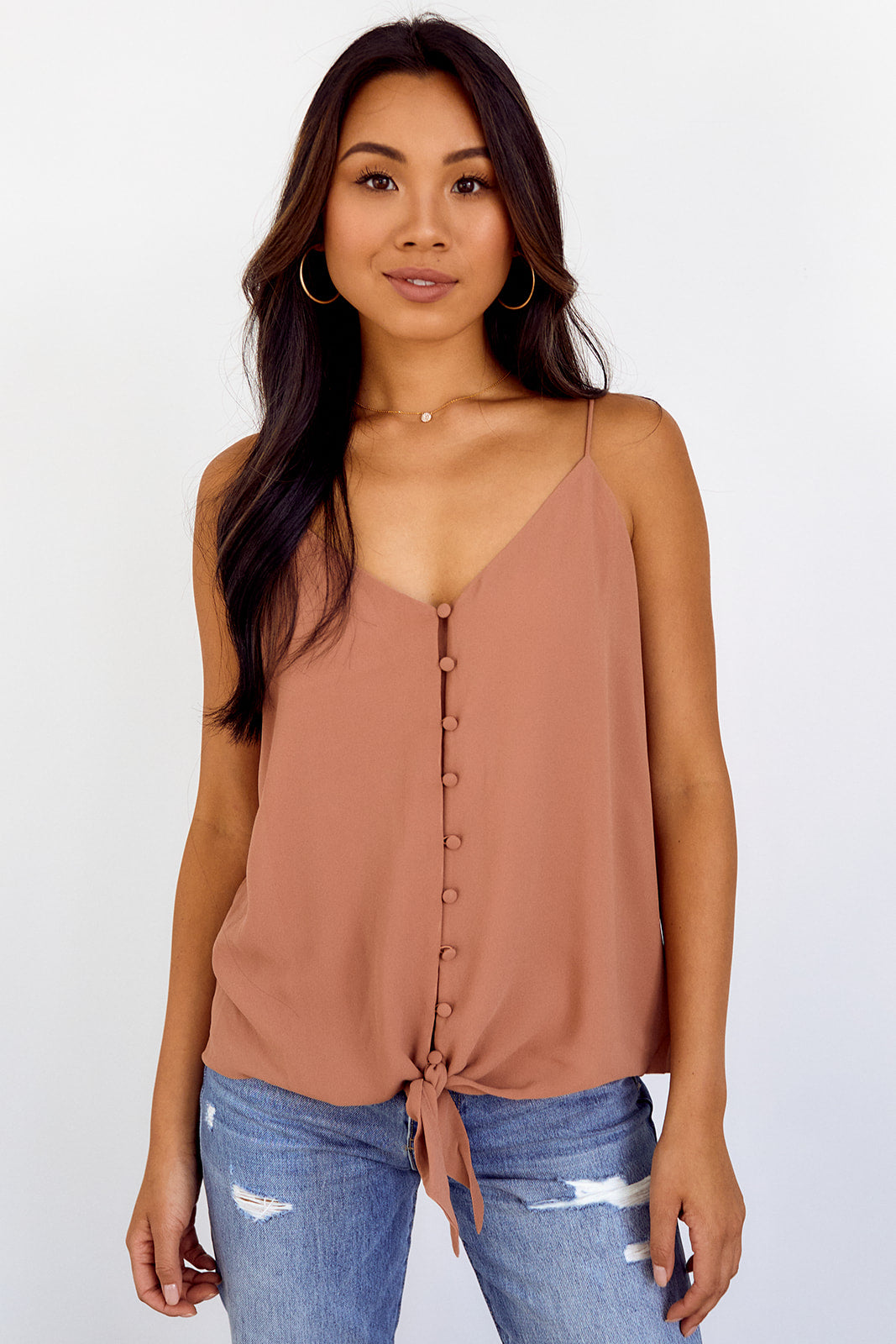 Arlyn Button Detail Tied Front Tank