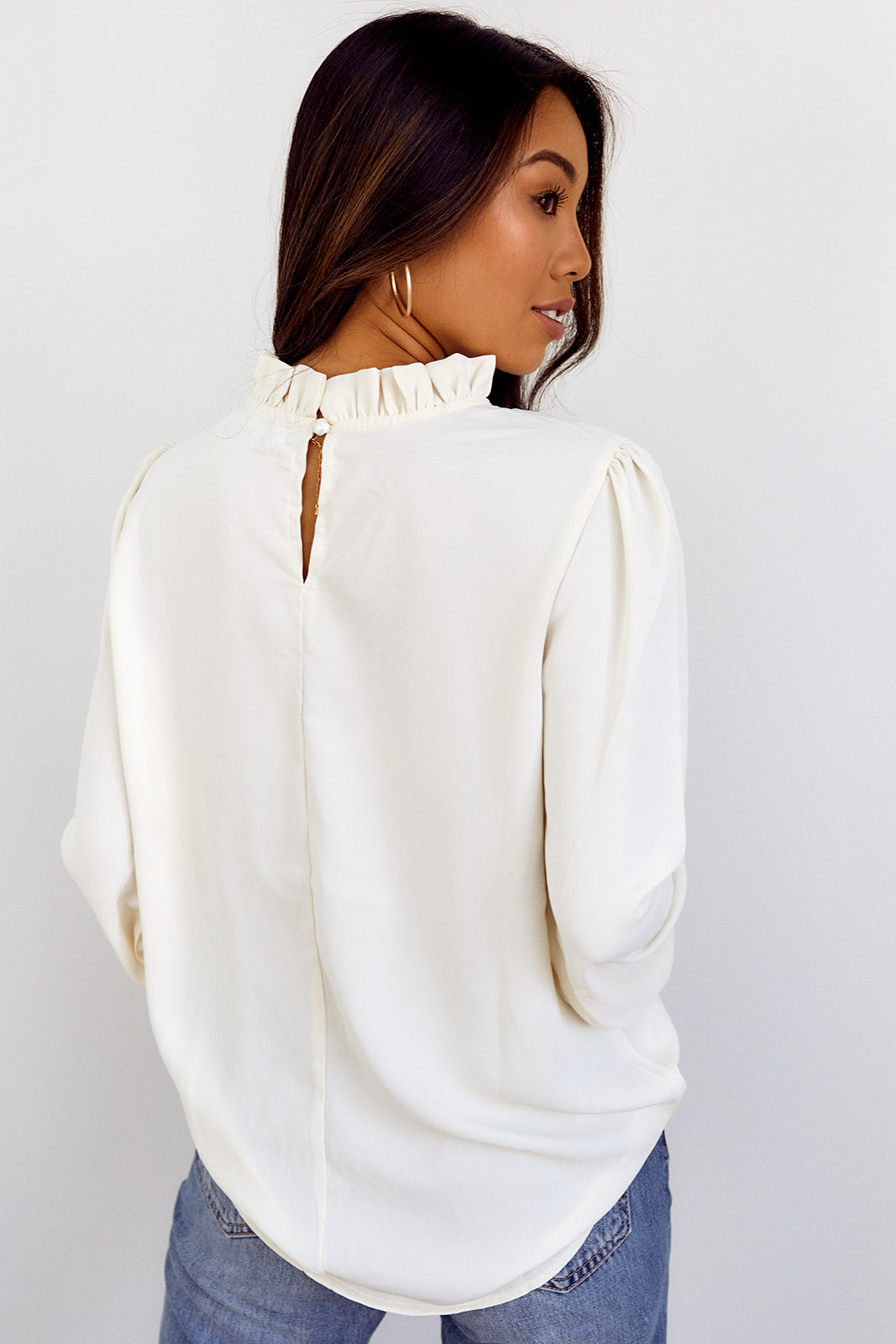 Casta Ruffled Neckline Long Sleeve Blouse