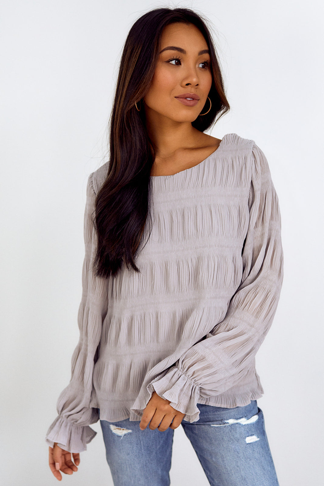 Vallie Ruched Detail Long Sleeve Blouse