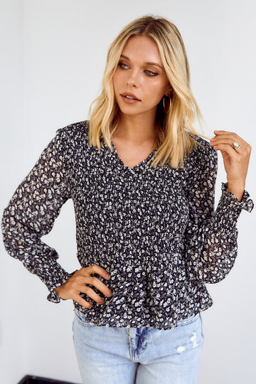 Ensie Printed Smocked Blouse