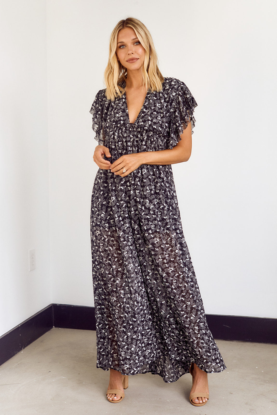 Inverness Ruffled Sleeve Floral Maxi Dress