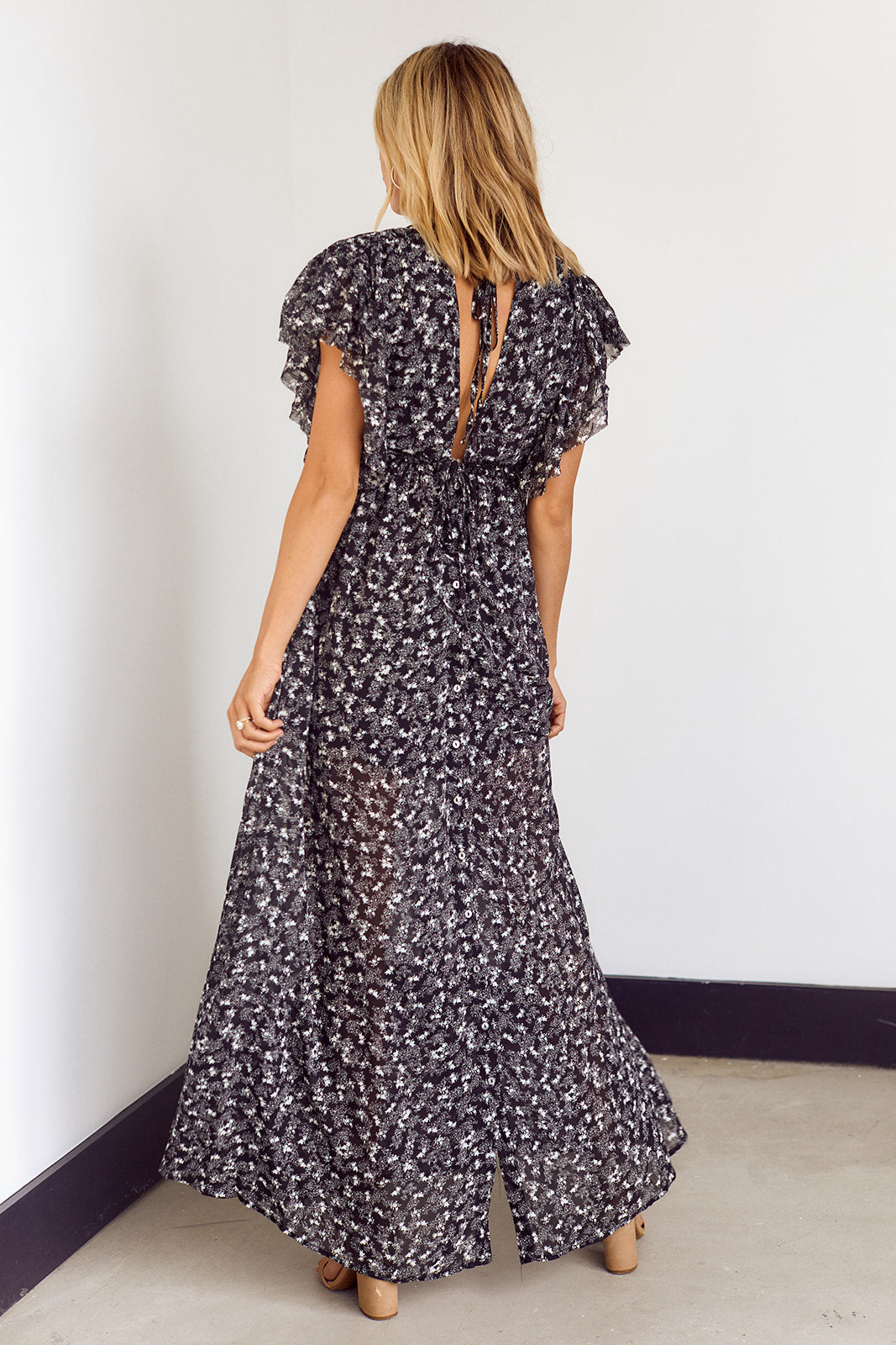 Inverness Ruffled Sleeve Floral Maxi Dress