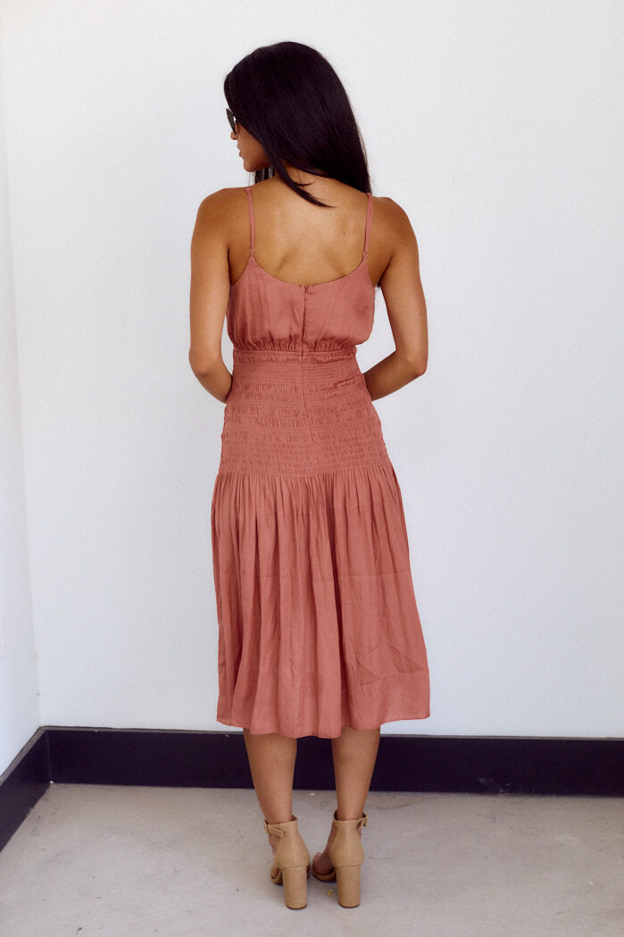 Morocco Wrap Style Smocked Waist Midi Dress