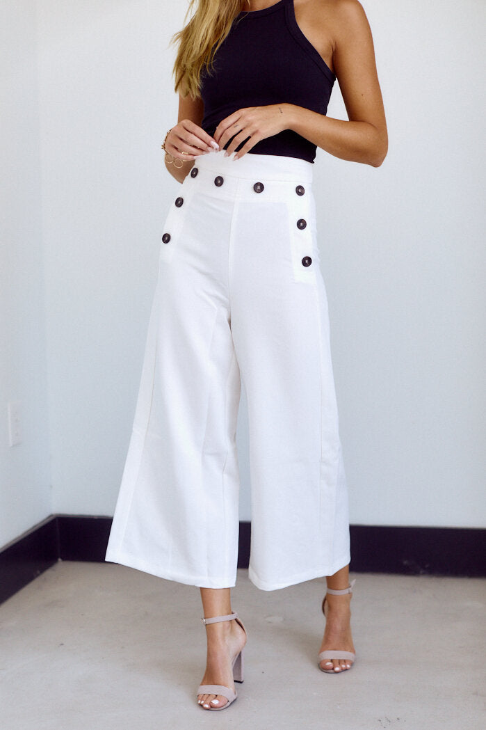 Cooper Button Detail Wide Leg Pant