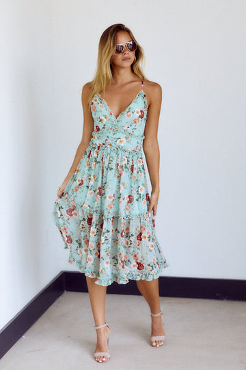 Tennie Floral Print Ruffle Detail Midi Dress