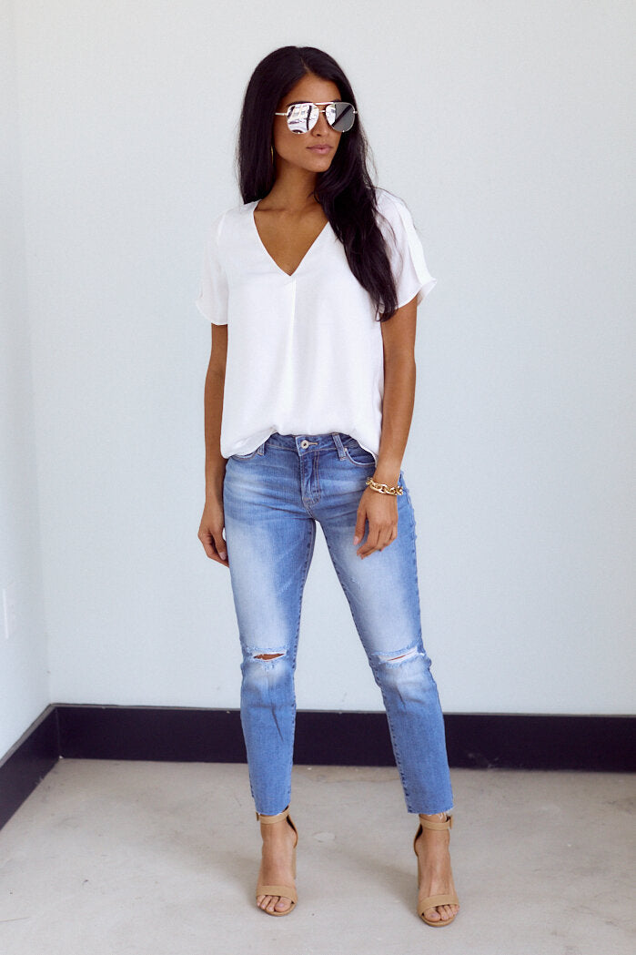 Dawn Short Sleeve V Neck Blouse