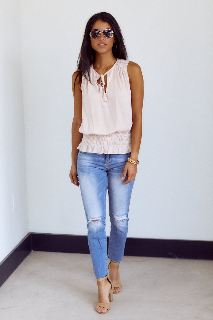 Callan Smocked Sleeveless Blouse