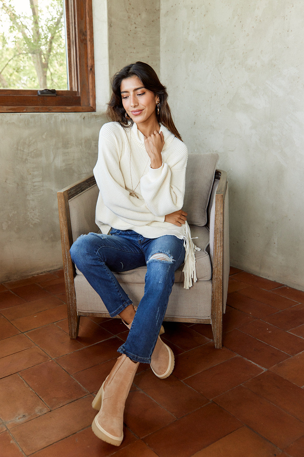 Laurant Fringed Turtleneck Sweater