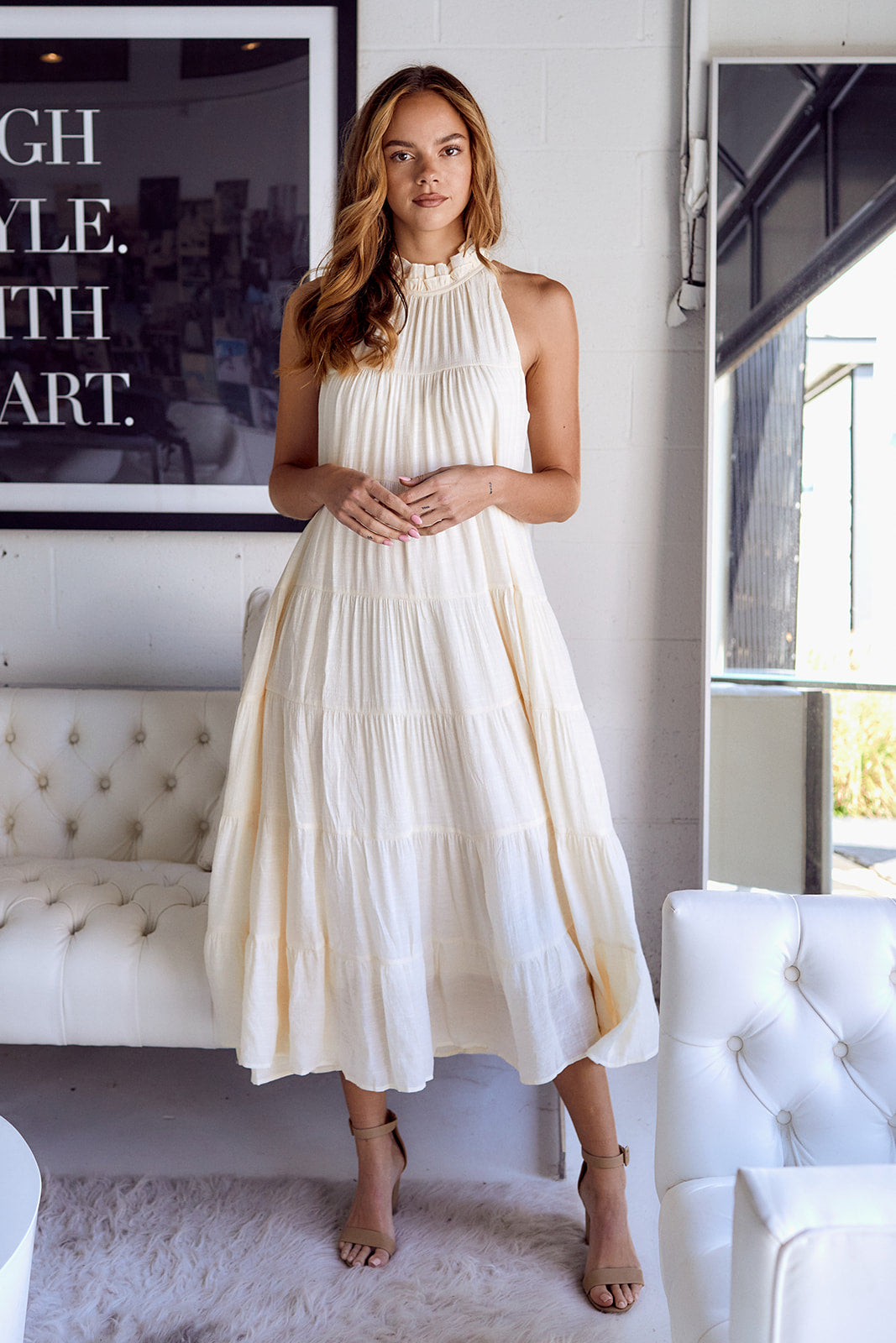 Leza Ruffled Detail Tiered Maxi Dress