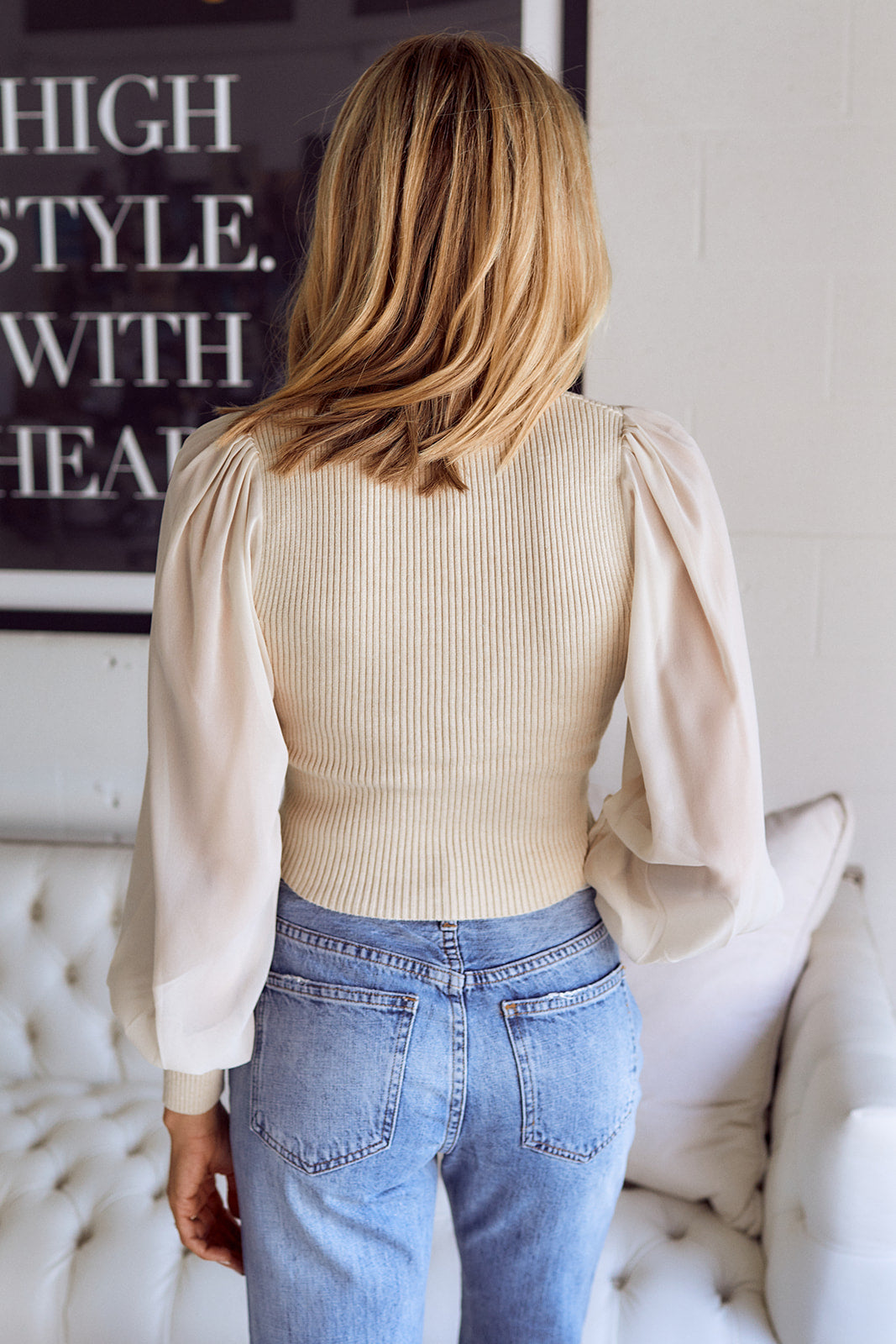 Keira Long Lantern Sleeve Knitted Top