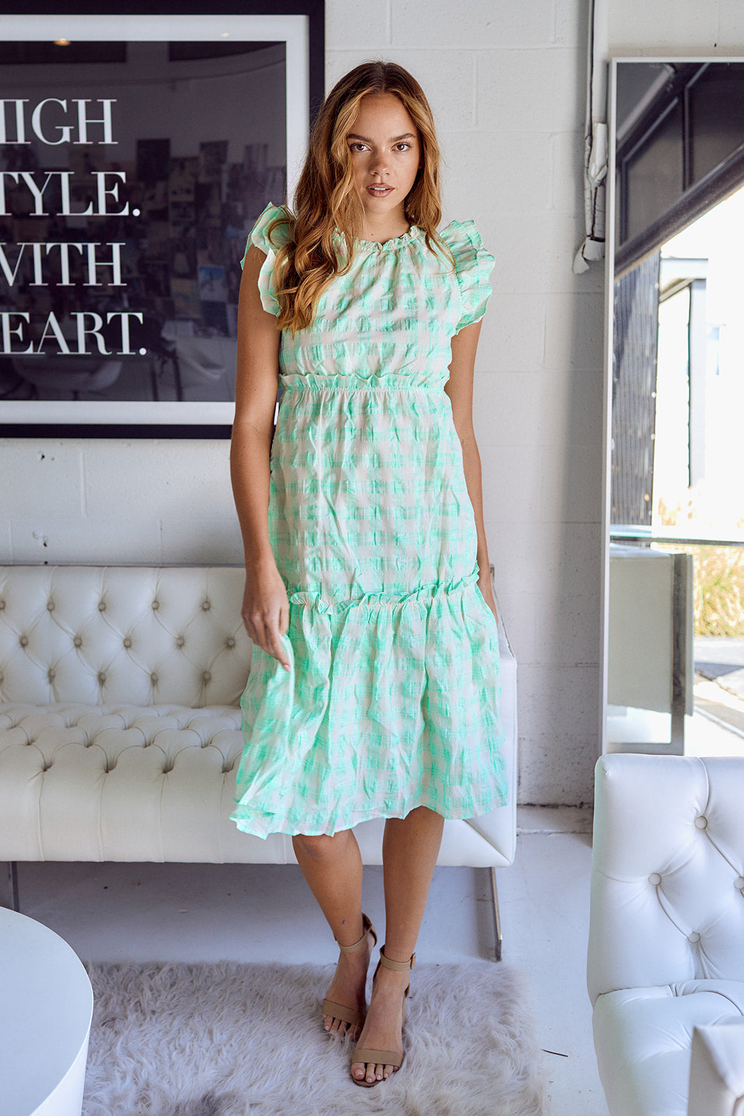 Peni Gingham Tiered Midi Dress