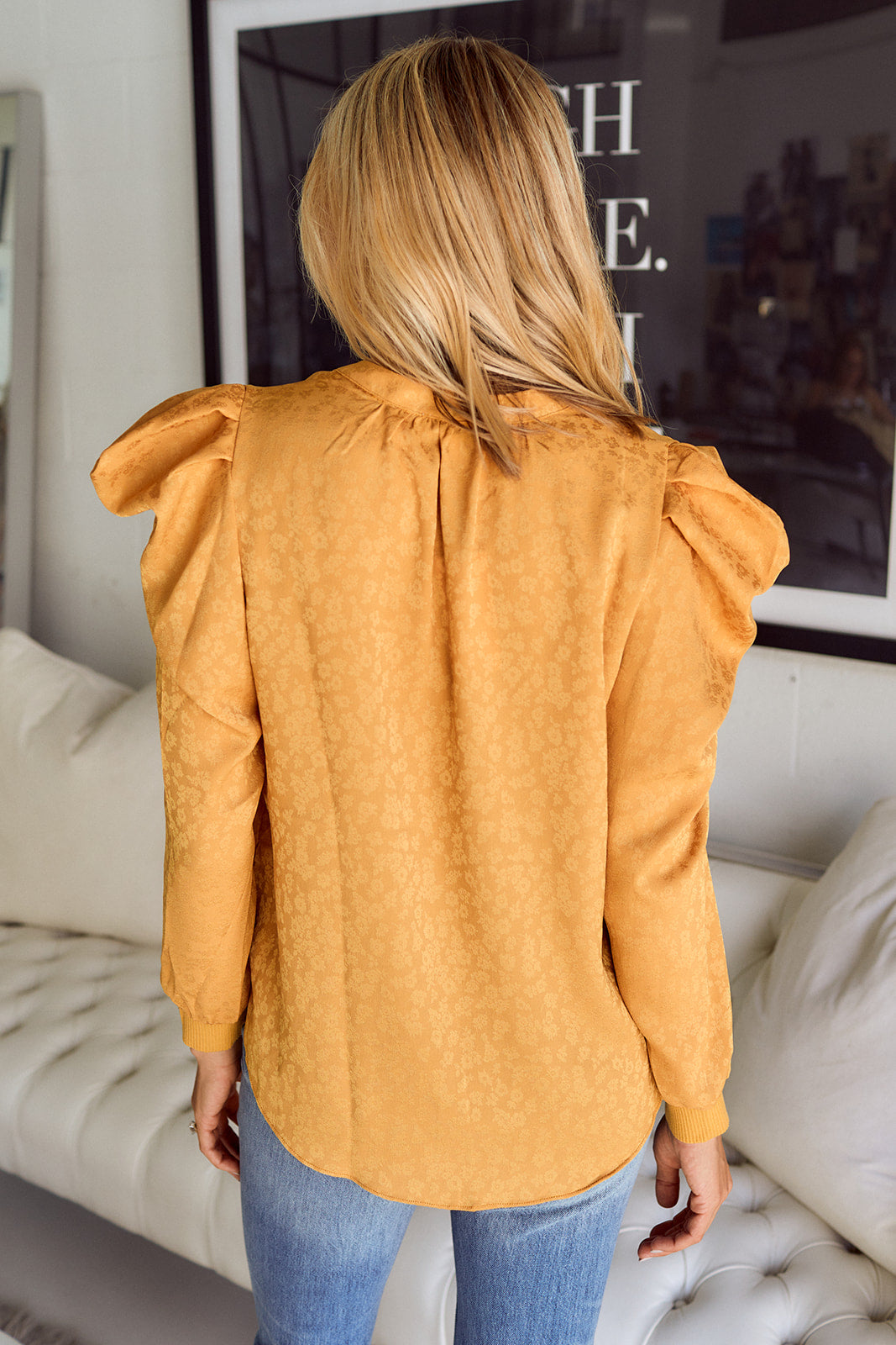 Alana Puff Sleeve Jacquard Blouse