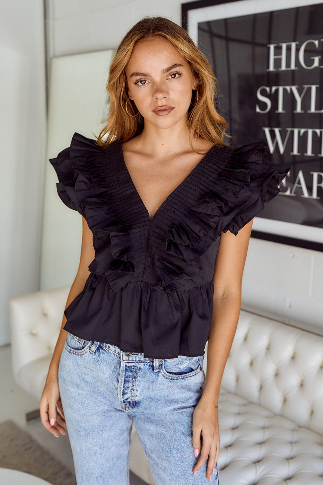 Ortega Ruffled Sleeve Peplum Blouse