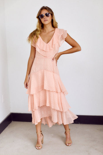 Kiara Ruffled Swiss Dot Midi Dress