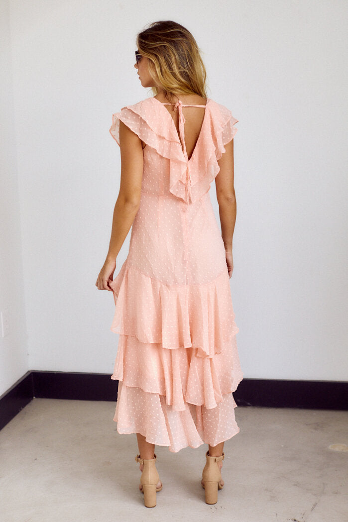 Kiara Ruffled Swiss Dot Midi Dress