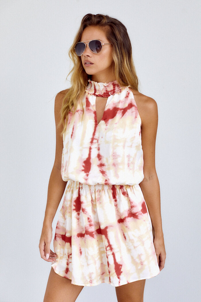 Delray Smocked Detail Tie Dye Mini Dress
