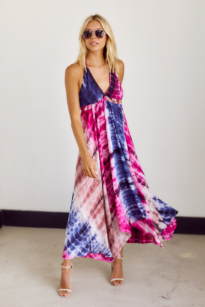 Nadia Tie Dye Halter Maxi Dress