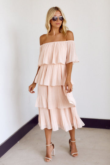 Brooklyn Off The Shoulder Pleated Midi Dress