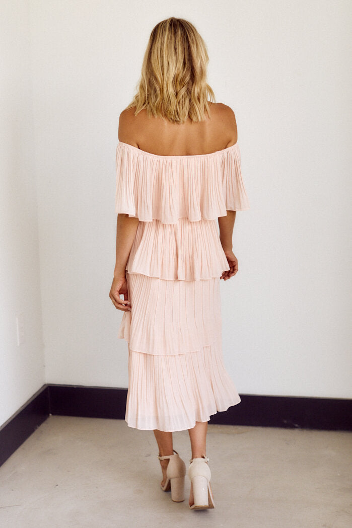 Brooklyn Off The Shoulder Pleated Midi Dress