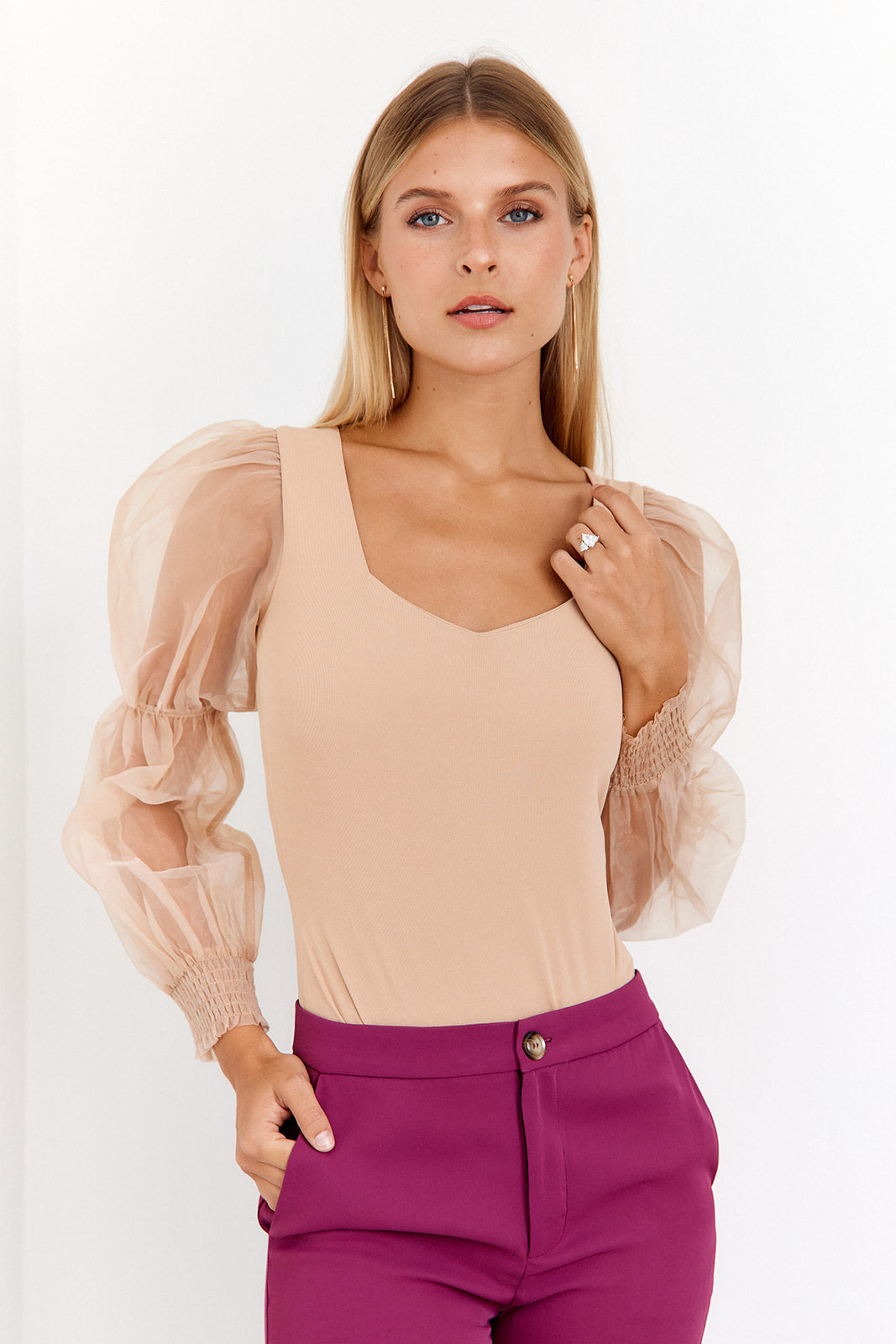 Leah Sheer Puff Sleeve Bodysuit