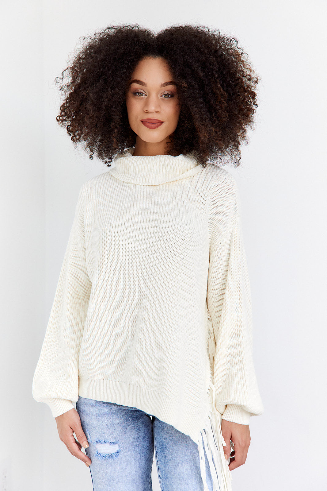 Laurant Fringed Turtleneck Sweater