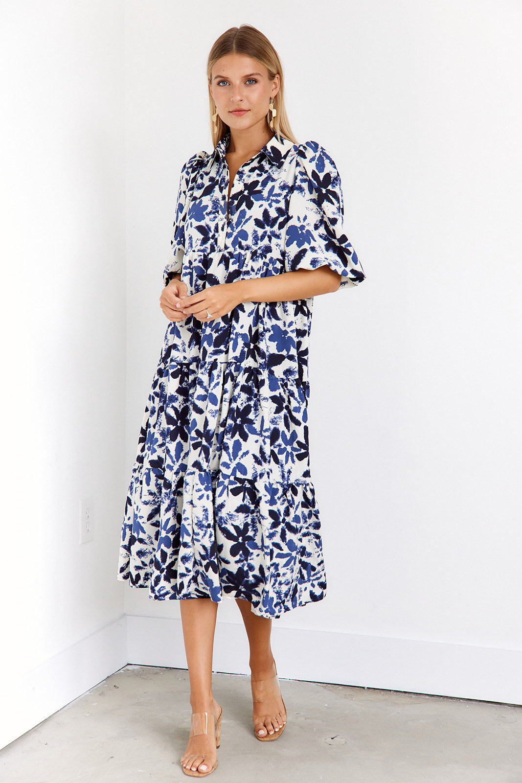 Athena Puff Sleeve Midi Dress