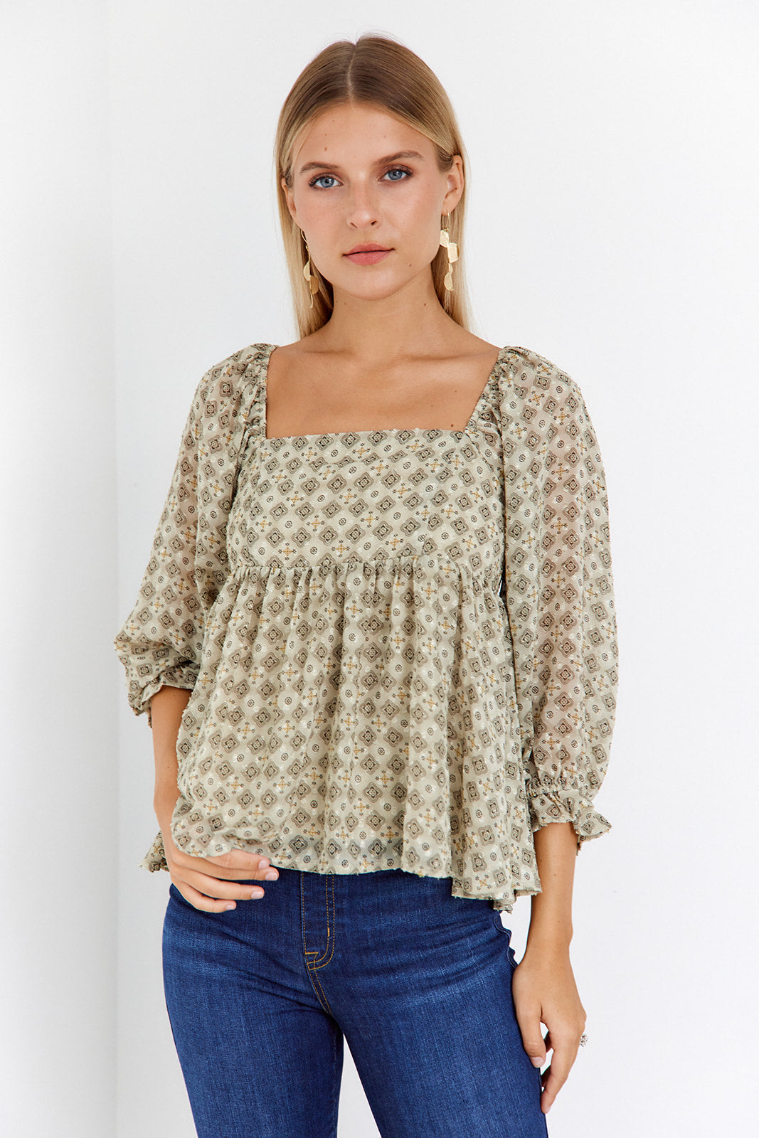 SALE - Kiera Geo Print Babydoll Top