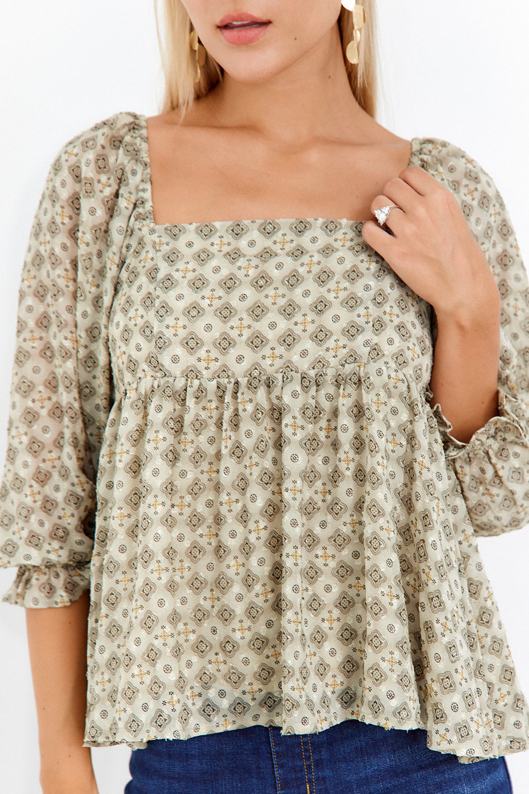 SALE - Kiera Geo Print Babydoll Top