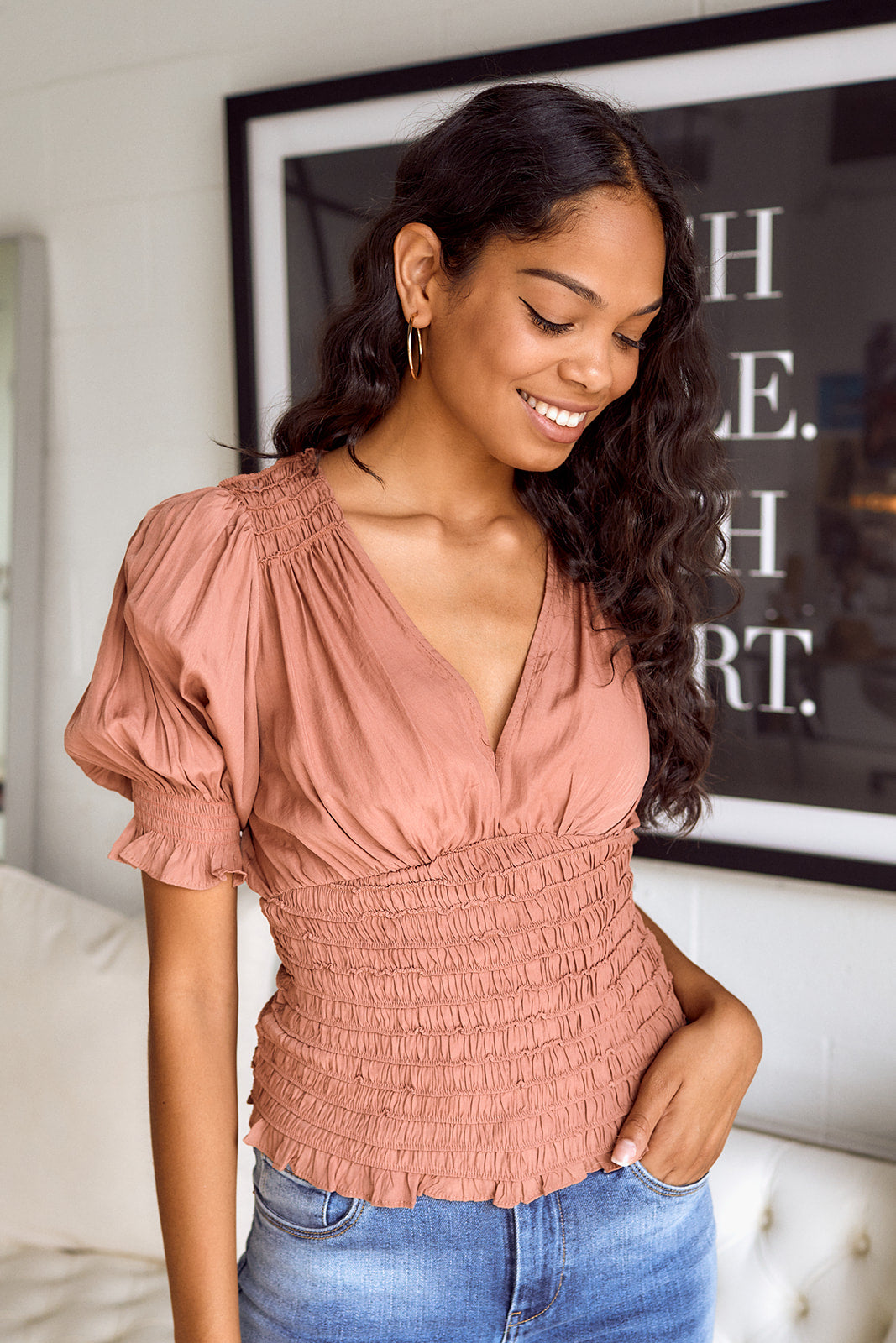Crawford Smocked Puff Sleeve Blouse