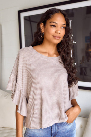 Montlie Waffle Knit Dolman Sleeve Top