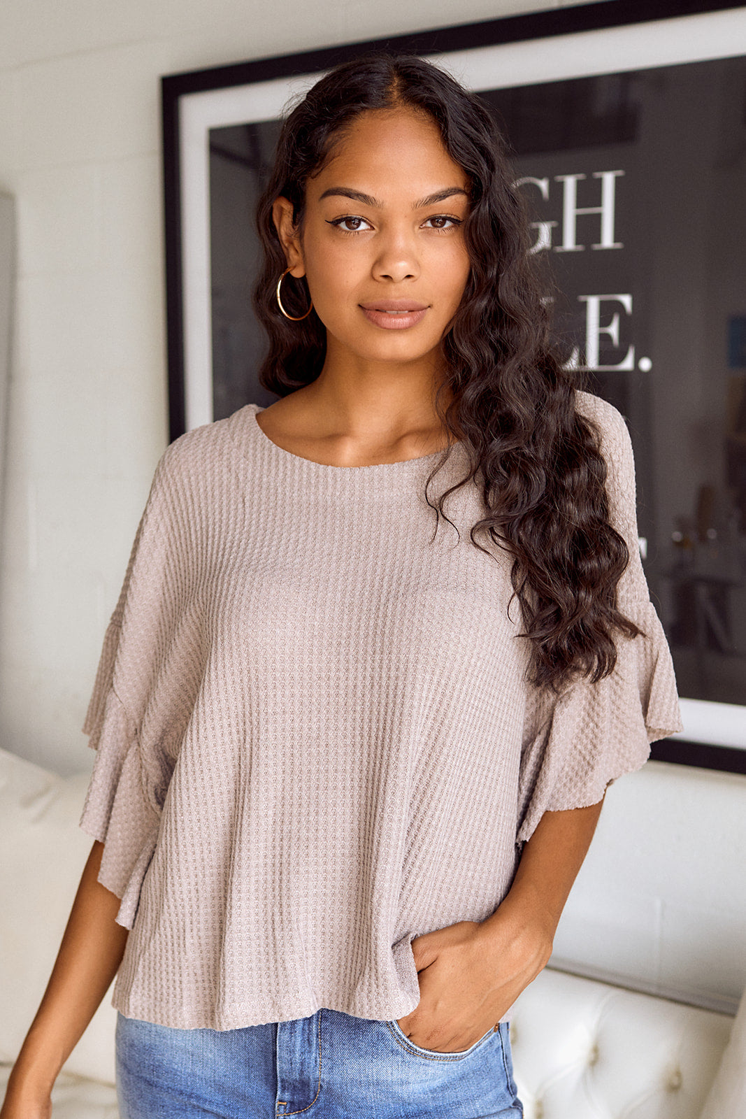 Montlie Waffle Knit Dolman Sleeve Top