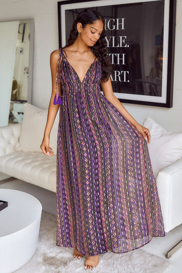 Caneton Printed Tassel Detail Maxi Dress