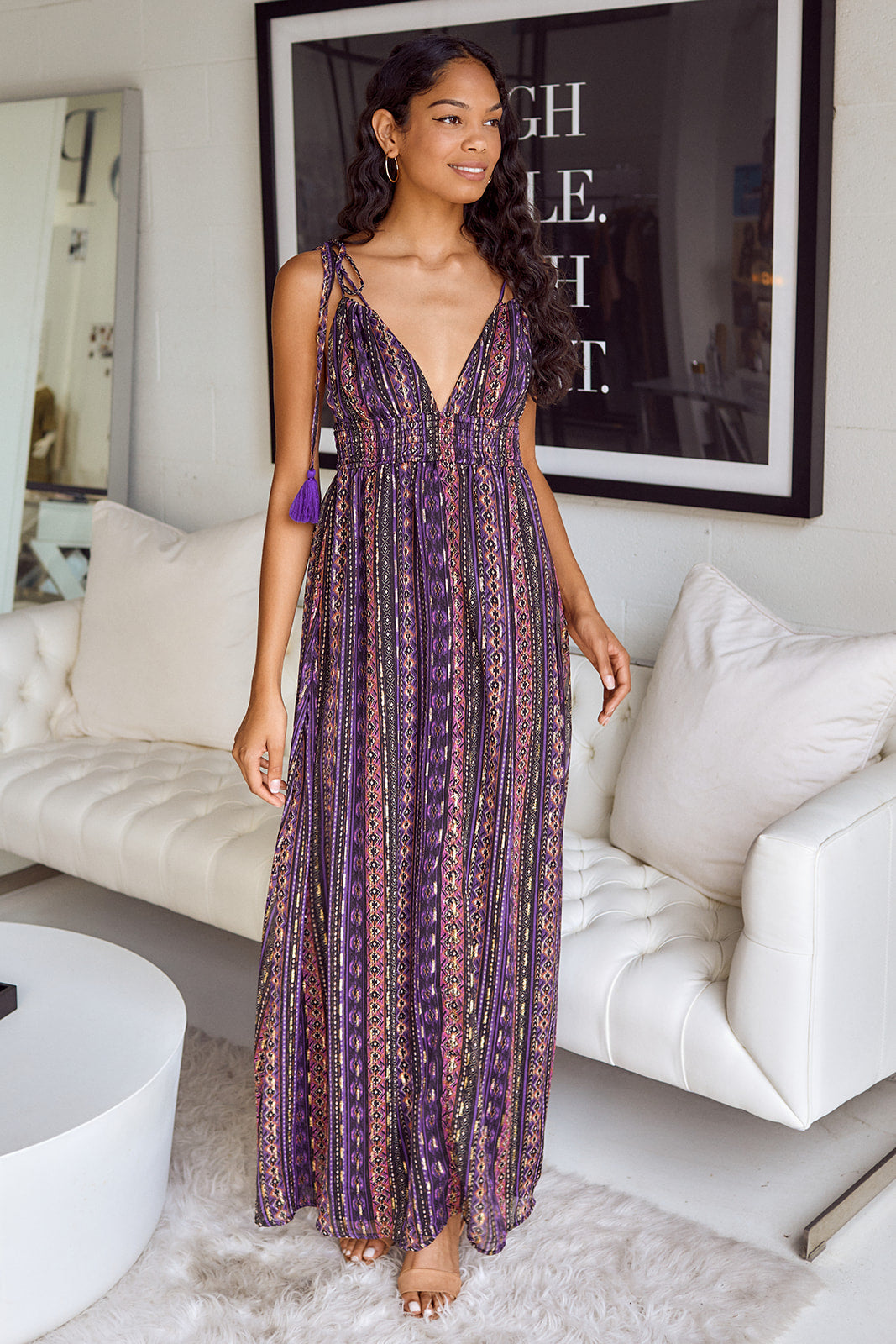 Caneton Printed Tassel Detail Maxi Dress