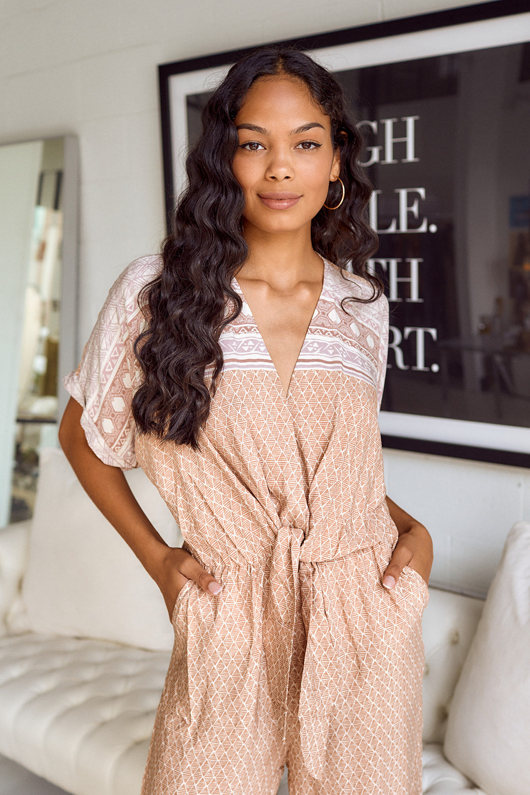 Edridge Printed Tie Front Jumpsuit