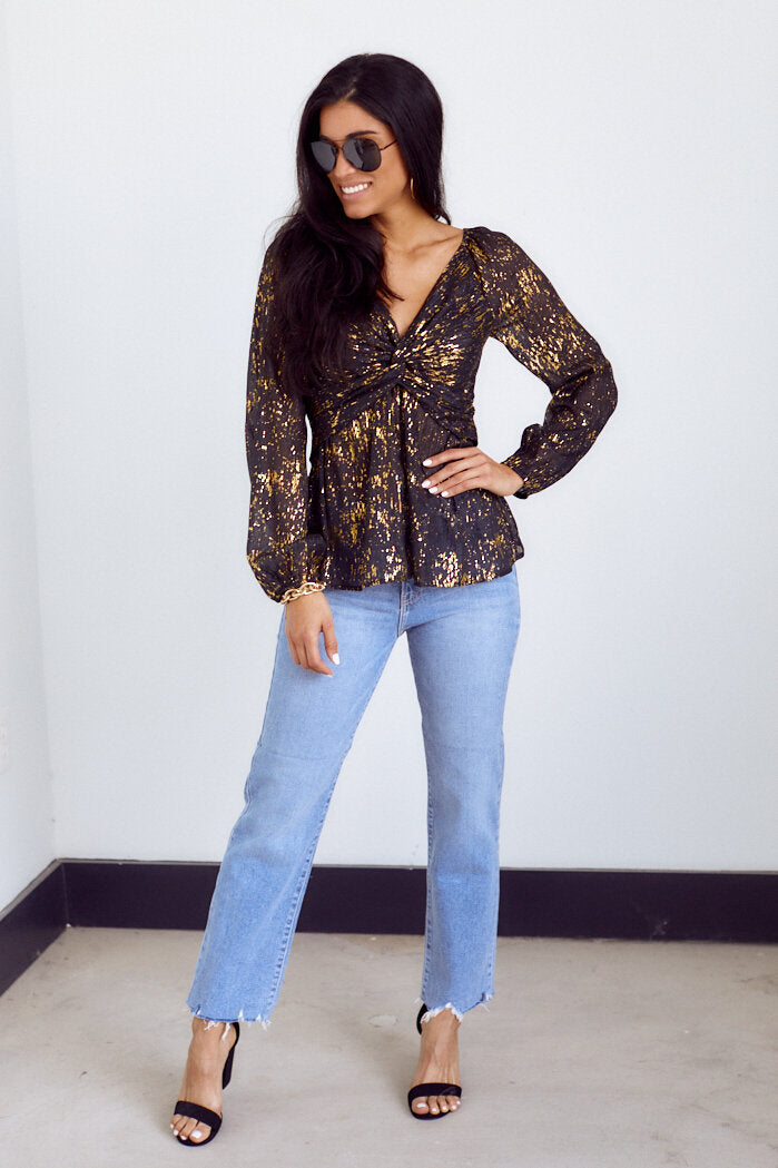 Clarissa Metallic Detail Long Sleeve Blouse