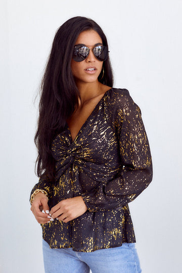 Clarissa Metallic Detail Long Sleeve Blouse