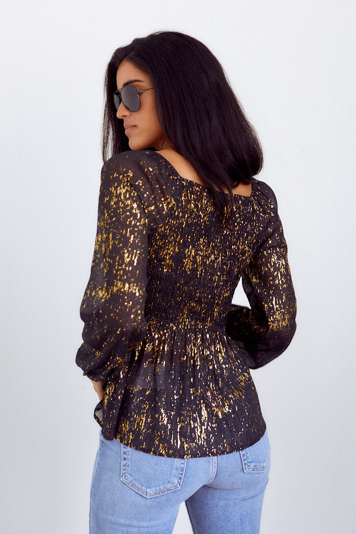 Clarissa Metallic Detail Long Sleeve Blouse
