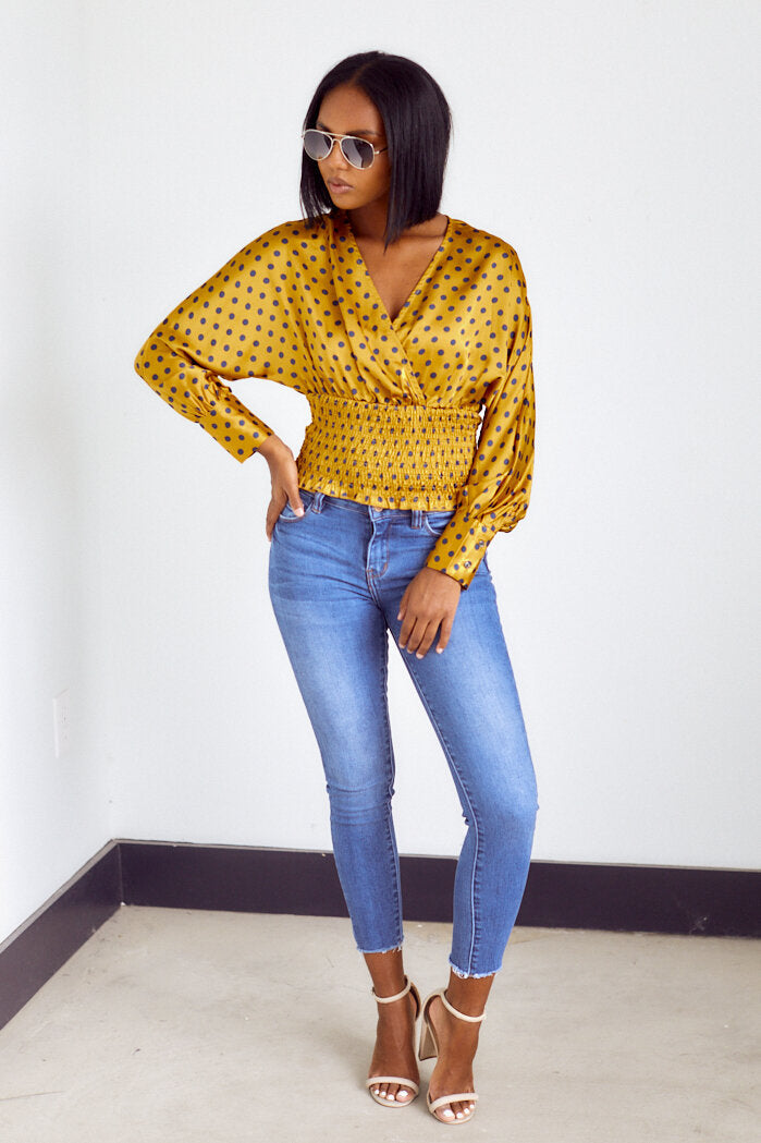 Arizona Smocked Polka Dot Blouse