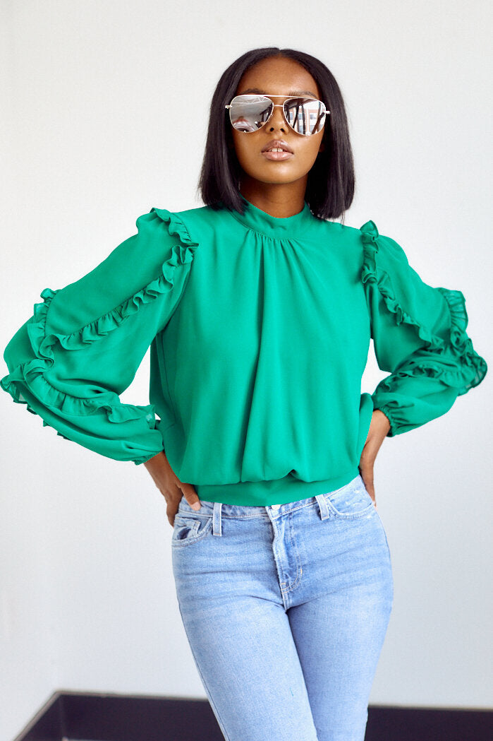 Bolivia Long Sleeve Ruffle Detail Blouse