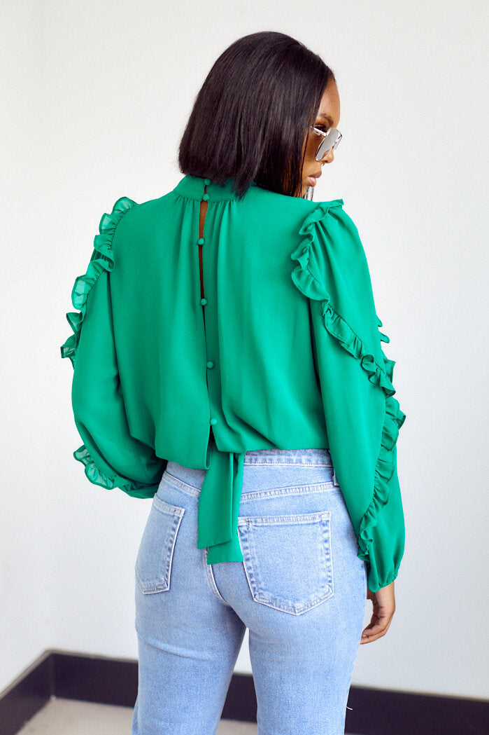 Bolivia Long Sleeve Ruffle Detail Blouse