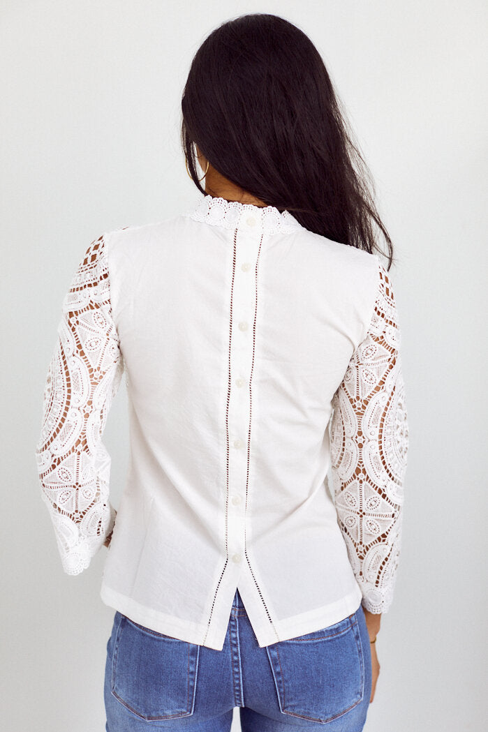 Marlena Crochet Detail Long Sleeve Blouse