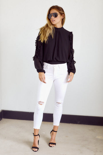 Bolivia Long Sleeve Ruffle Detail Blouse