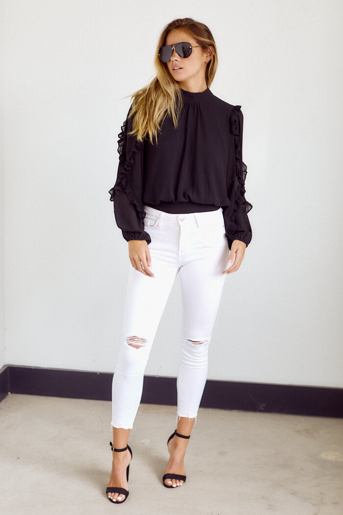 Bolivia Long Sleeve Ruffle Detail Blouse