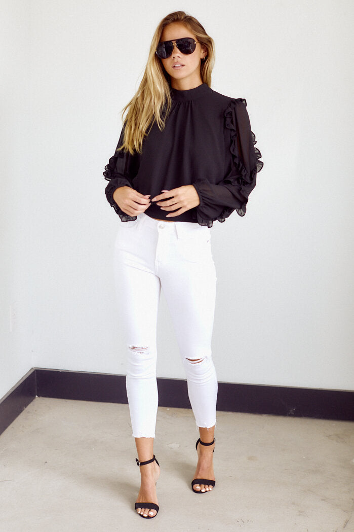 Bolivia Long Sleeve Ruffle Detail Blouse