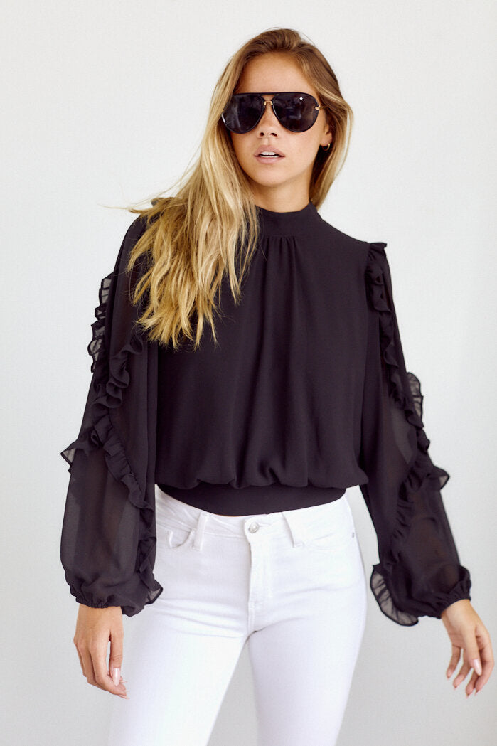 Bolivia Long Sleeve Ruffle Detail Blouse