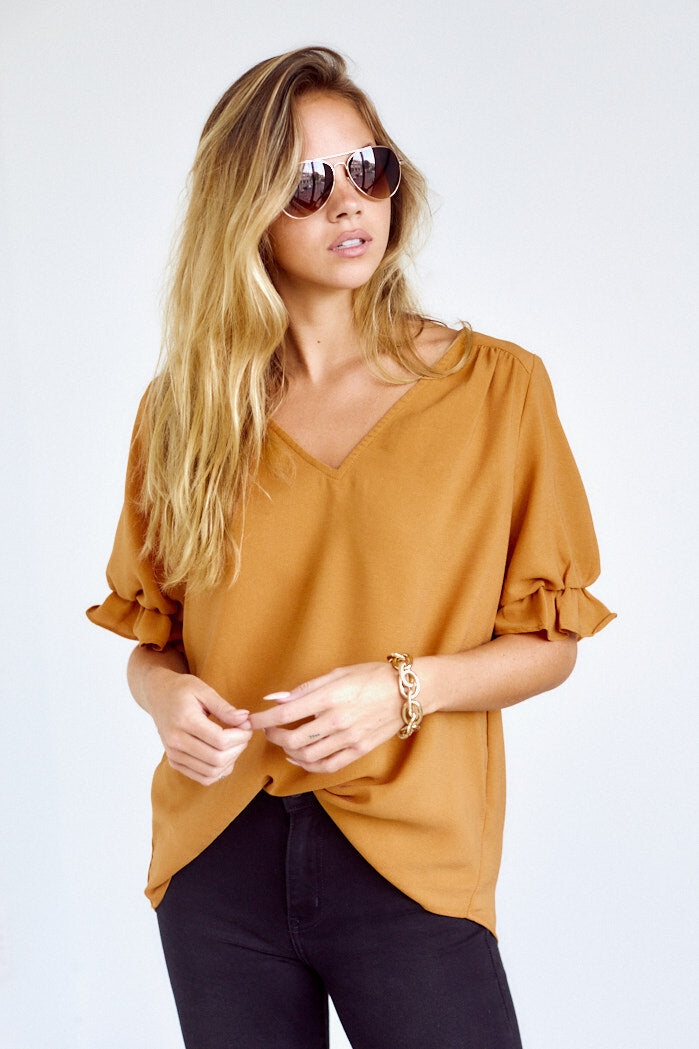 Mercer V NecK Puff Sleeve Blouse