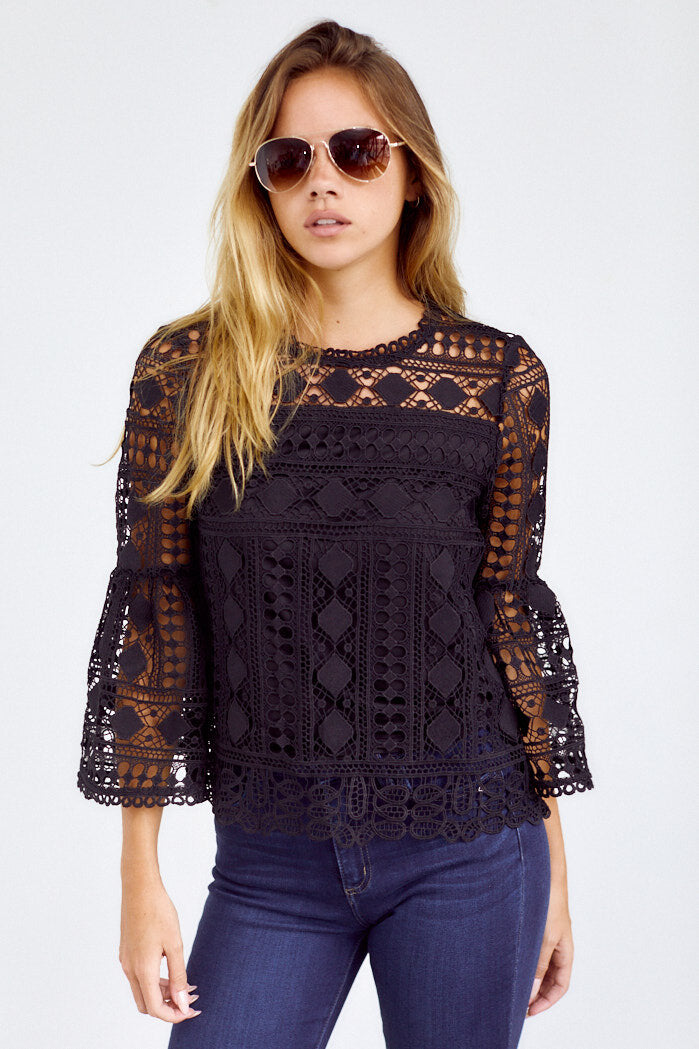 Callum Lace Bell Sleeve Woven Top