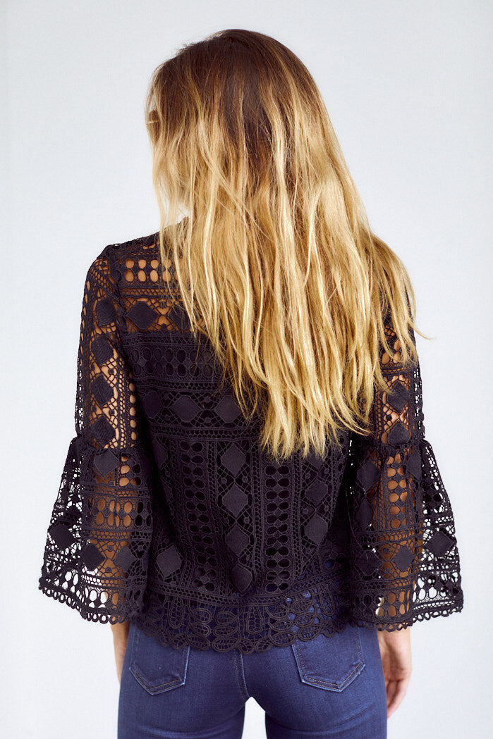 Callum Lace Bell Sleeve Woven Top